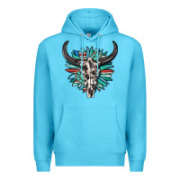 Ocean Blue western bull skull with sunflower and gemstone Premium Hoodie - texasbilliewilder