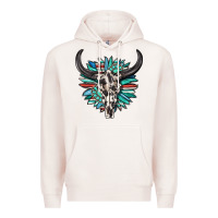 Pale Pink western bull skull with sunflower and gemstone Premium Hoodie - texasbilliewilder