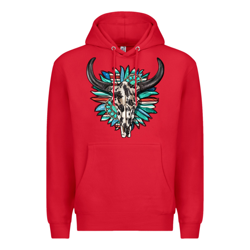 Western Bull Skull With Sunflower And Gemstone Premium Hoodie by texasbilliewilder | Teevron