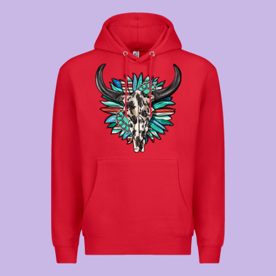 Premium Hoodie western bull skull with sunflower and gemstone