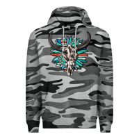 Slate Camo western bull skull with sunflower and gemstone Premium Hoodie - texasbilliewilder