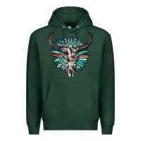 Sports Green western bull skull with sunflower and gemstone Premium Hoodie - texasbilliewilder