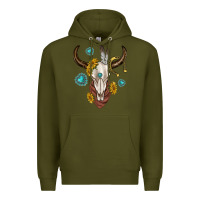 Army Green western cow skull Premium Hoodie - texasbilliewilder