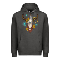 Charcoal Heather western cow skull Premium Hoodie - texasbilliewilder