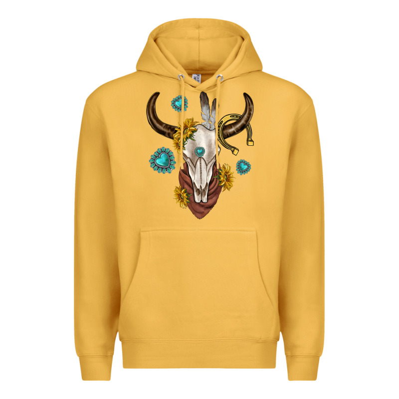 Western Cow Skull Premium Hoodie by texasbilliewilder | Teevron