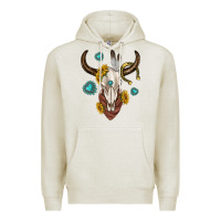 Oatmeal Heather western cow skull Premium Hoodie - texasbilliewilder