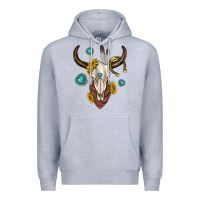Heather Grey western cow skull Premium Hoodie - texasbilliewilder