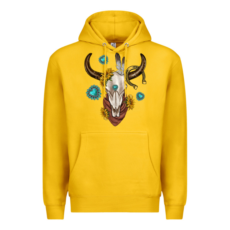 Western Cow Skull Premium Hoodie by texasbilliewilder | Teevron