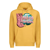 Mustard western disco cowgirl Premium Hoodie - texasbilliewilder