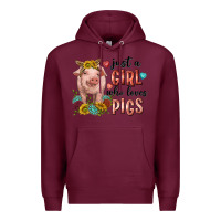 Burgundy western just girl who loves pigs Premium Hoodie - texasbilliewilder
