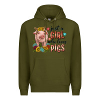 Army Green western just girl who loves pigs Premium Hoodie - texasbilliewilder