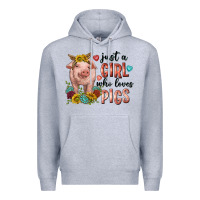 Heather Grey western just girl who loves pigs Premium Hoodie - texasbilliewilder