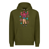 Army Green western pink with stars and cowgirl Premium Hoodie - texasbilliewilder