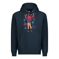 Navy western pink with stars and cowgirl Premium Hoodie - texasbilliewilder