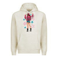 Oatmeal Heather western pink with stars and cowgirl Premium Hoodie - texasbilliewilder