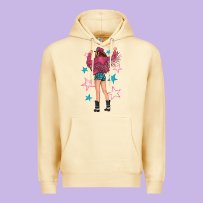 Premium Hoodie western pink with stars and cowgirl