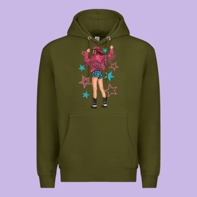 Premium Hoodie western pink with stars and cowgirl