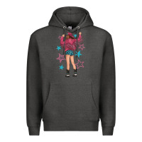Charcoal Heather western pink with stars and cowgirl Premium Hoodie - texasbilliewilder
