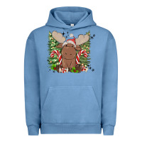 Pigment Pebble Blue christmas reindeer Urban Hoodie - MaliasSmallBusiness