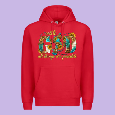 Premium Hoodie with god all things are possible with cross