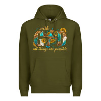 Army Green with god all things are possible with cross Premium Hoodie - texasbilliewilder