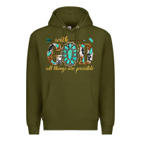 Army Green with god all things are possible with gemstone Premium Hoodie - texasbilliewilder