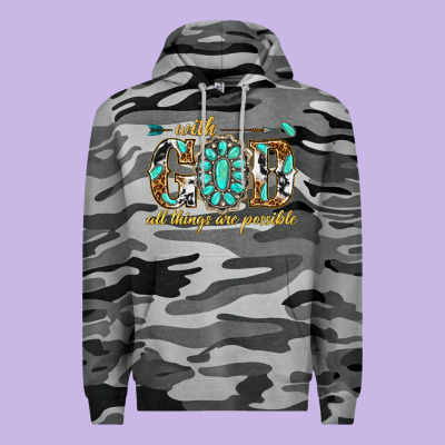 Premium Hoodie with god all things are possible with gemstone