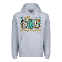 Heather Grey with god all things are possible with gemstone Premium Hoodie - texasbilliewilder