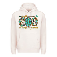 Pale Pink with god all things are possible with gemstone Premium Hoodie - texasbilliewilder