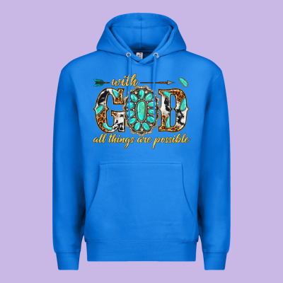 Premium Hoodie with god all things are possible with gemstone