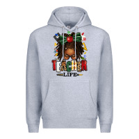 Heather Grey teacher life afro locs messy bun Premium Hoodie - texasbilliewilder