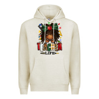 Oatmeal Heather teacher life afro locs messy bun Premium Hoodie - texasbilliewilder