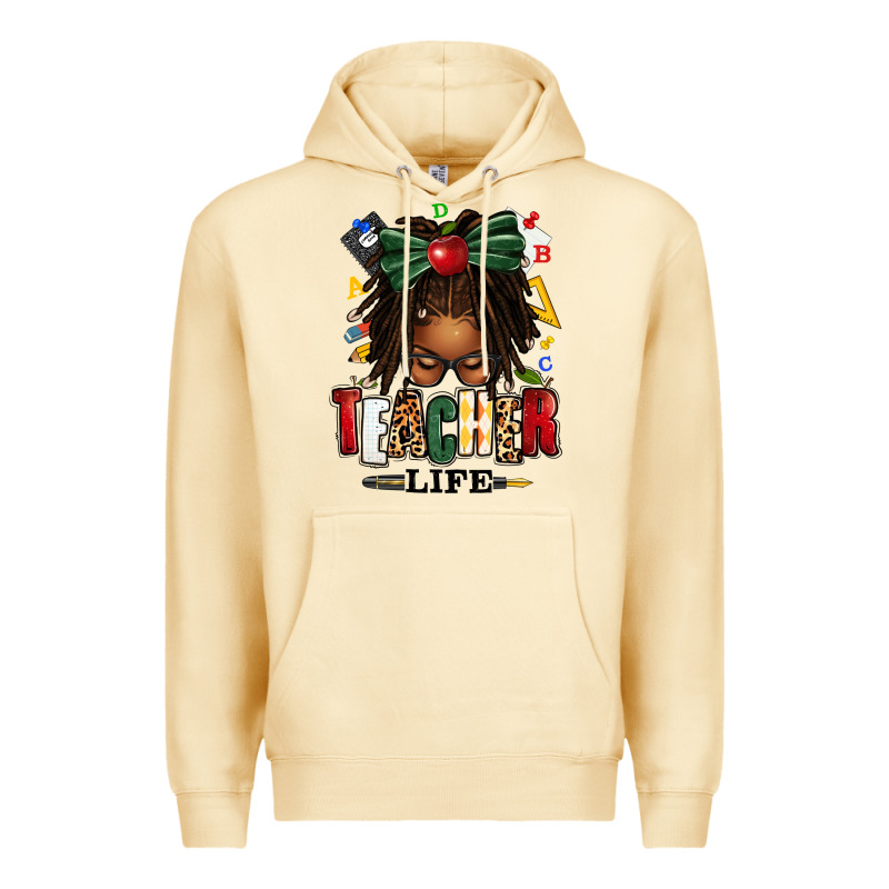 Teacher Life Afro Locs Messy Bun Premium Hoodie by texasbilliewilder | Teevron