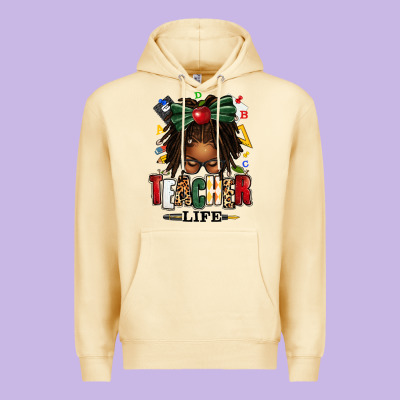 Premium Hoodie teacher life afro locs messy bun