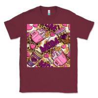 Burgundy Mom Coffee Cups With Leopard Digital Paper Classic Tee - BundleAndBundleShop
