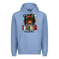 Colony Blue teacher life afro locs messy bun Premium Hoodie - texasbilliewilder