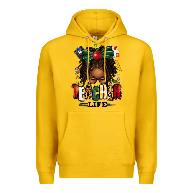 Teacher Life Afro Locs Messy Bun Premium Hoodie by texasbilliewilder | Teevron