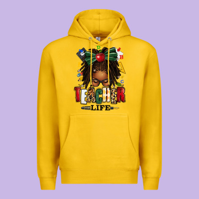 Premium Hoodie teacher life afro locs messy bun