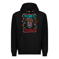Black Merry Christmas Calf Premium Hoodie - RanaPortraitStore