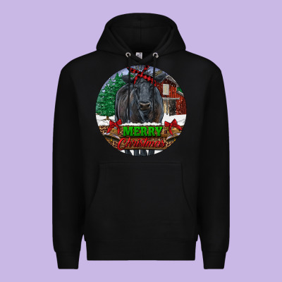 Premium Hoodie Black Angus Cattle Merry Christmas
