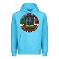 Ocean Blue Black Angus Cattle Merry Christmas Premium Hoodie - RanaPortraitStore