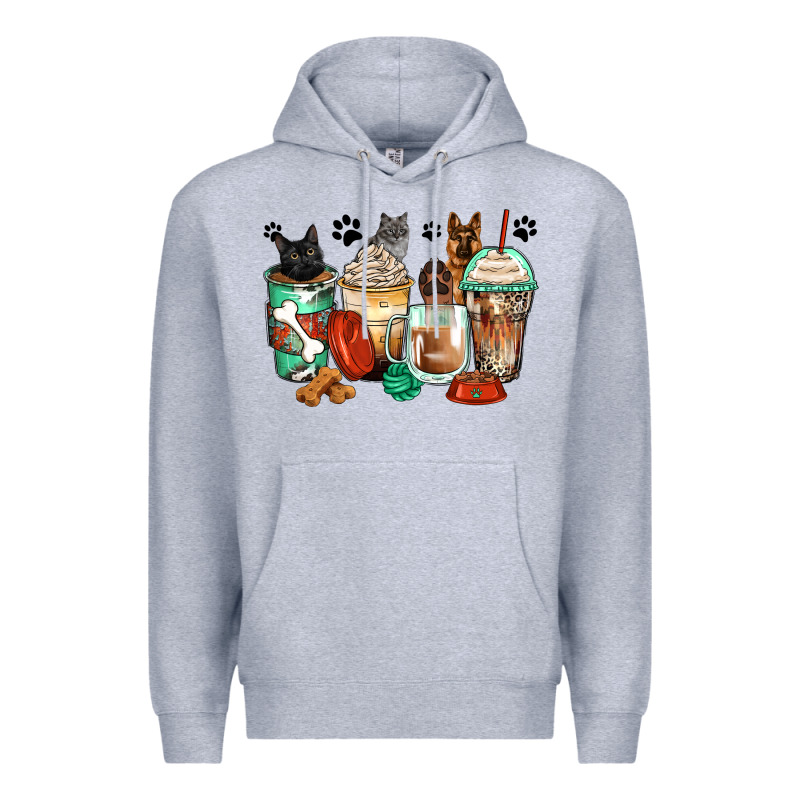German Shepherd Black And Grey Cat Coffee Cups Premium Hoodie by Zillion Design Studio | Teevron