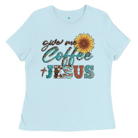 Baby Blue give me coffee and jesus Ladies Tee - Artiststas