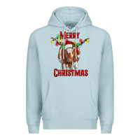 Blue Mist Merry Christmas Longhorn Cow Premium Hoodie - RanaPortraitStore