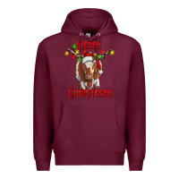 Burgundy Merry Christmas Longhorn Cow Premium Hoodie - RanaPortraitStore