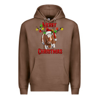 Chestnut Merry Christmas Longhorn Cow Premium Hoodie - RanaPortraitStore