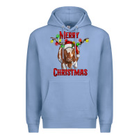 Colony Blue Merry Christmas Longhorn Cow Premium Hoodie - RanaPortraitStore