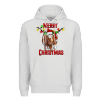Dove Grey Merry Christmas Longhorn Cow Premium Hoodie - RanaPortraitStore