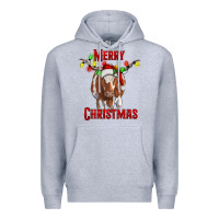 Heather Grey Merry Christmas Longhorn Cow Premium Hoodie - RanaPortraitStore