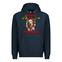 Navy Merry Christmas Longhorn Cow Premium Hoodie - RanaPortraitStore